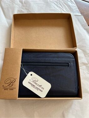 Buxton Double Zip Indexer Navy Blue Genuine Leather Wallet New in Box